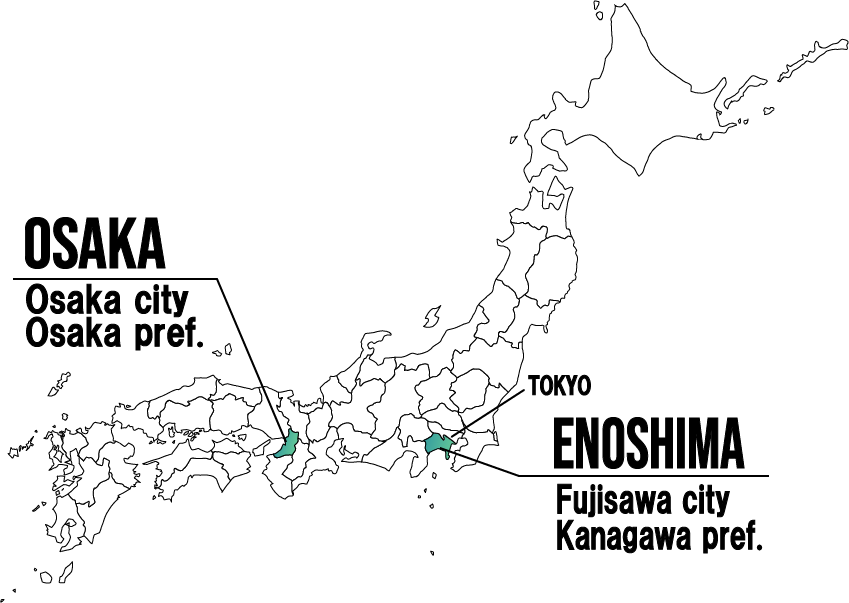 the location of Enoshima and Osaka on japanese map
